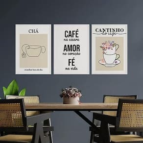 Kit 3 Quadros Cantinho Chá E Café 24X18Cm Vidro - Branca