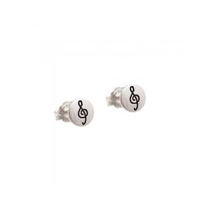 Brinco Prata Envelhecido Redondo Liso 6Mm Com Nota Musical