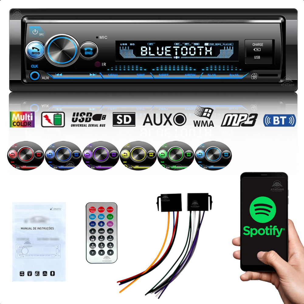 Som Veicular Para Carro aparelho MP3 Automotivo Bluetooth Potente Carregador USB PENDRIVE Equalização HT-1125