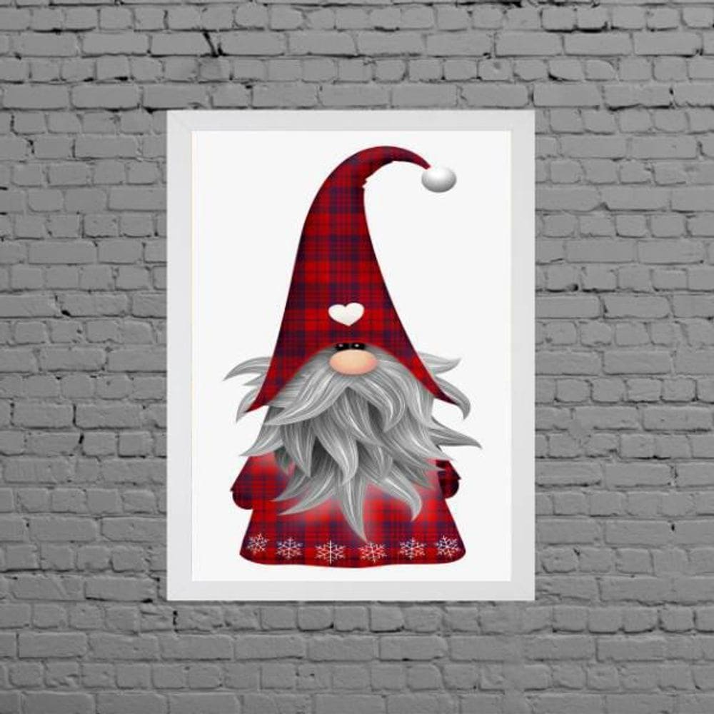 Quadro Decorativo Gnomo De Natal 24X18cm Moldura Branca