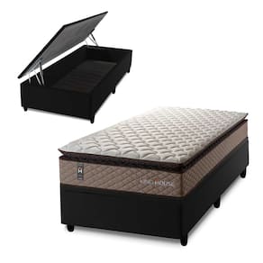 Conjunto Box Baú Preto Atlanta Bege 96x203x69 Espuma D45