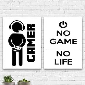 Kit 2 Quadros Decorativos Gamer Life 33X24Cm Moldura Branca