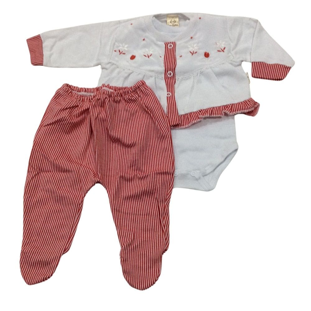 Conjunto Bordado bebê três peças Doce Melado fem