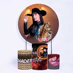 Kit Painel de Festa Redondo de 1,80m e Trio de Cilindros Ana Castela - Fera Print
