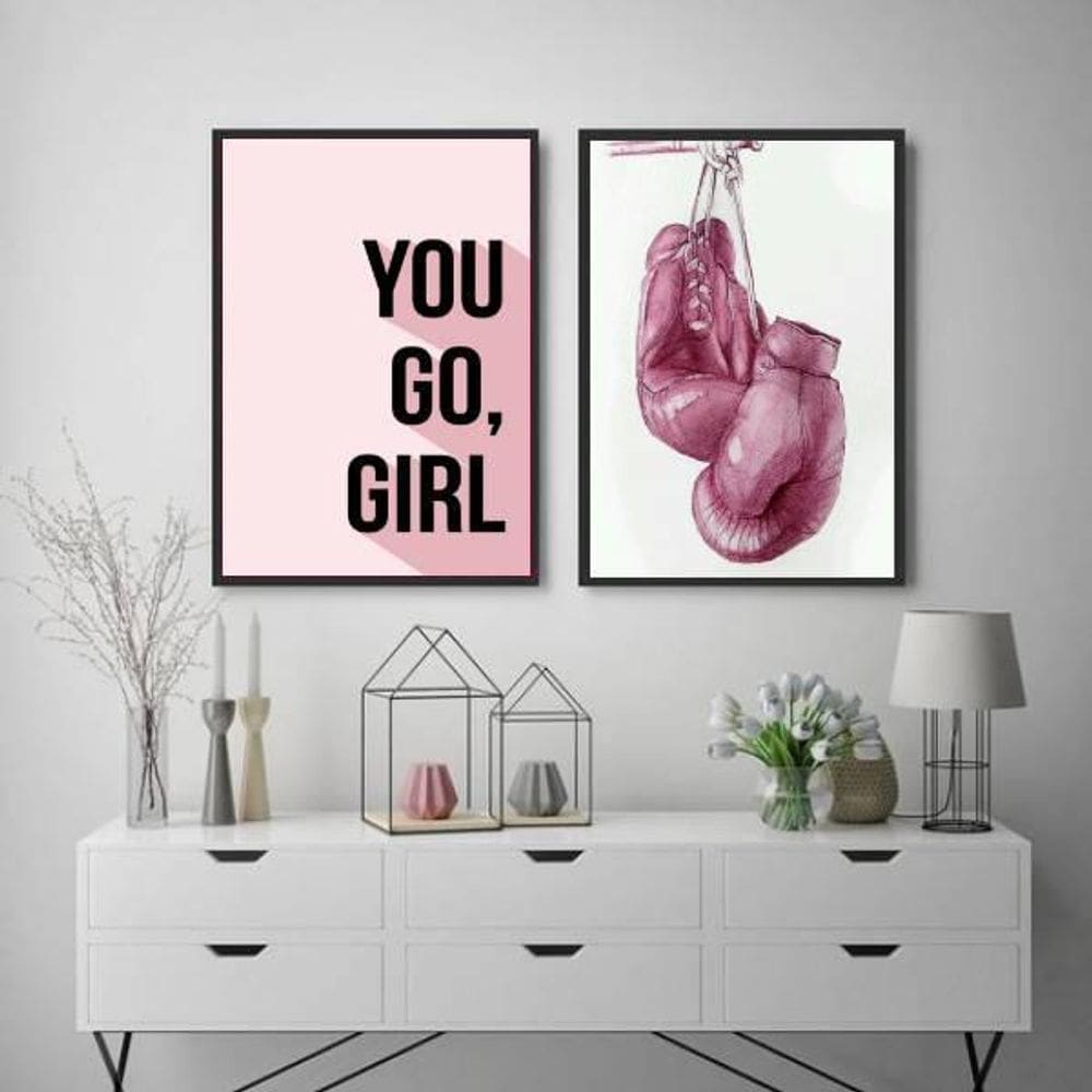 Kit 2 Quadros Boxe You Go Girl 45X34Cm