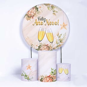 Kit Painel de Festa Redondo de 1,80m e Trio de Cilindros Ano Novo- Fera Print