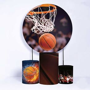 Kit Painel de Festa Redondo de 1,80m e Trio de Cilindros Basquete - Fera Print