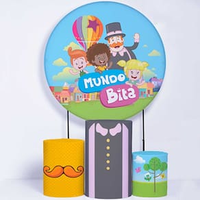 Kit Painel de Festa Redondo de 1,30m e Trio de Cilindros Mundo Bita - Fera Print