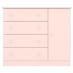 Cômoda Sapateira Infantil 1 Porta 4 Gavetas Doce Mel Rosa