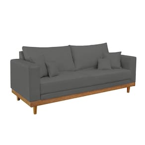 Sofá Namoradeira 2 Lugares Living Base De Madeira Suede Cinza