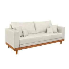 Sofá Namoradeira 2 Lugares Living Base De Madeira Suede Bege
