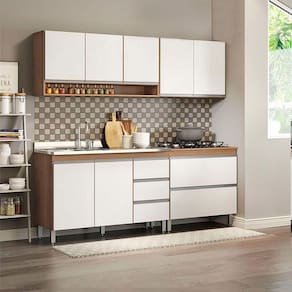 Cozinha Compacta Balcão Pia Cooktop Sabrina 4pçs Menu Móveis Branco Avelã