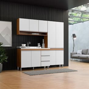 Cozinha Compacta Com Balcão Pia Sabrina 3pçs Mdp Menu Móveis Branco Avelã