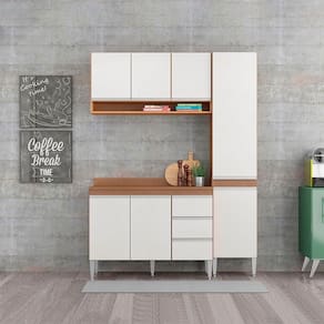 Cozinha Compacta Balcão Paneleiro Sabrina 4pçs Menu Móveis Branco Avelã