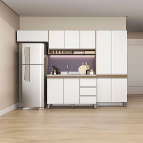 Armário Cozinha Modulada Compacta Sabrina 4pçs Menu Móveis Branco Avelã