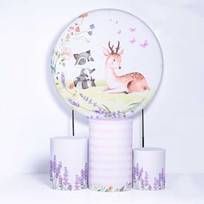 Kit Painel de Festa Redondo de 1,50m e Trio de Cilindros Bosque - Fera Print