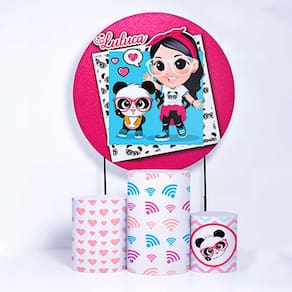 Kit Painel de Festa Redondo de 1,30m e Trio de Cilindros Luluca - Fera Print