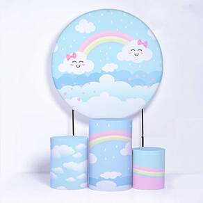 Kit Painel de Festa Redondo de 1,80m e Trio de Cilindros Chuva de Amor - Fera Print