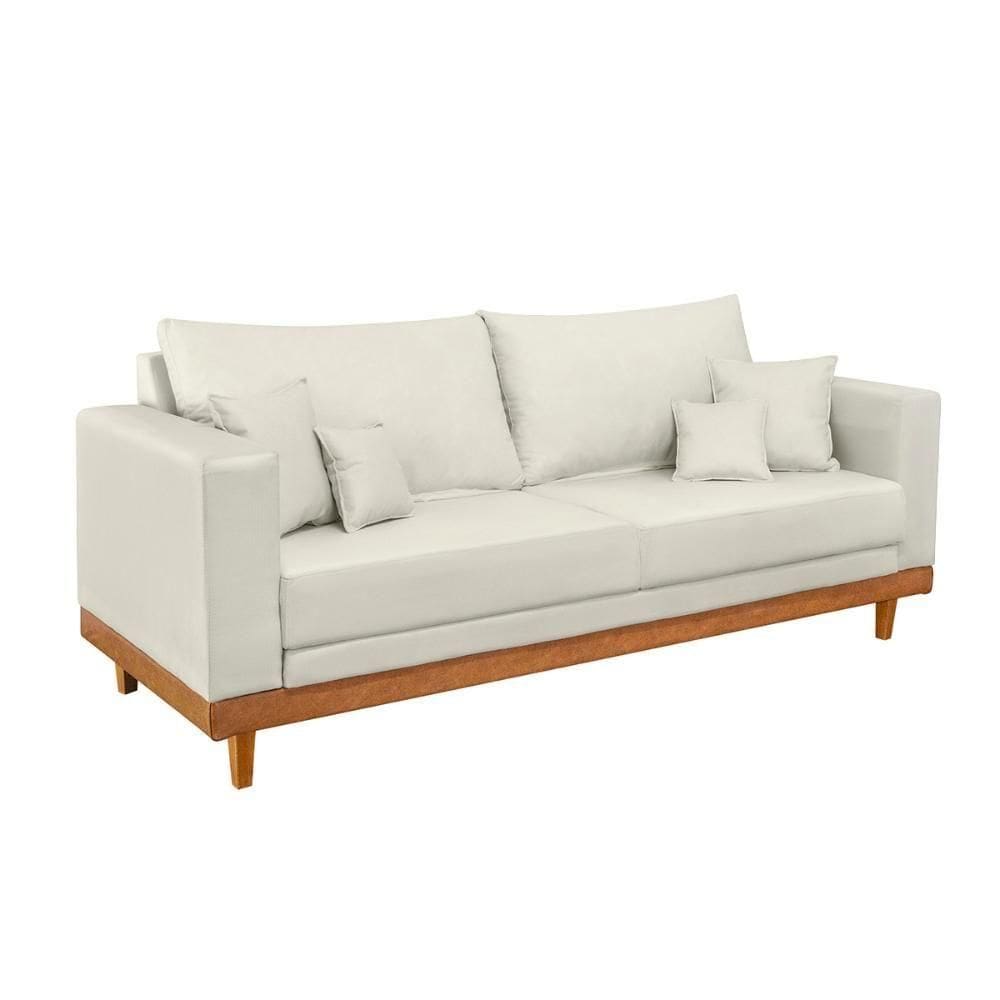 Sofá 3 Lugares Living Com Base Madeira Suede Balaqui Decor Bege