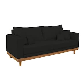 Sofá 2 Lugar Base Reforçada Madeira Tecido Suede + Almofada Preto