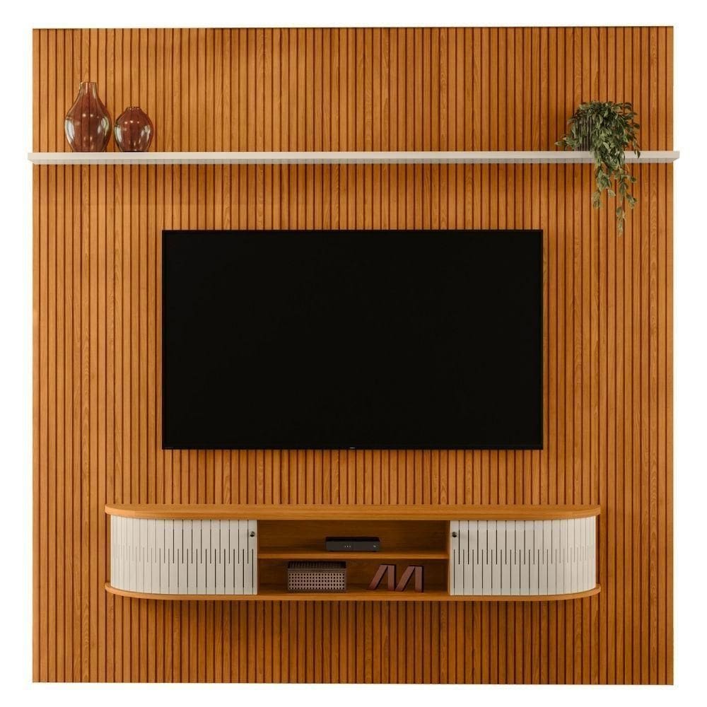 Painel Home Suspenso Tv 75 Polegadas New Bugatti Cinamomo Off White Madetec