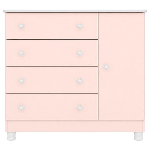 imagem-Cômoda Sapateira Infantil 1 Porta 4 Gavetas C/ Pés Doce Mel Rosa