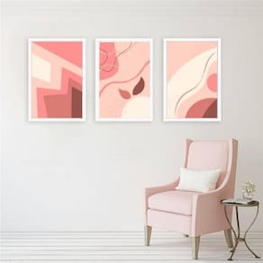 Kit 3 Quadros Abstratos Rosa 24X18Cm - Com Vidro