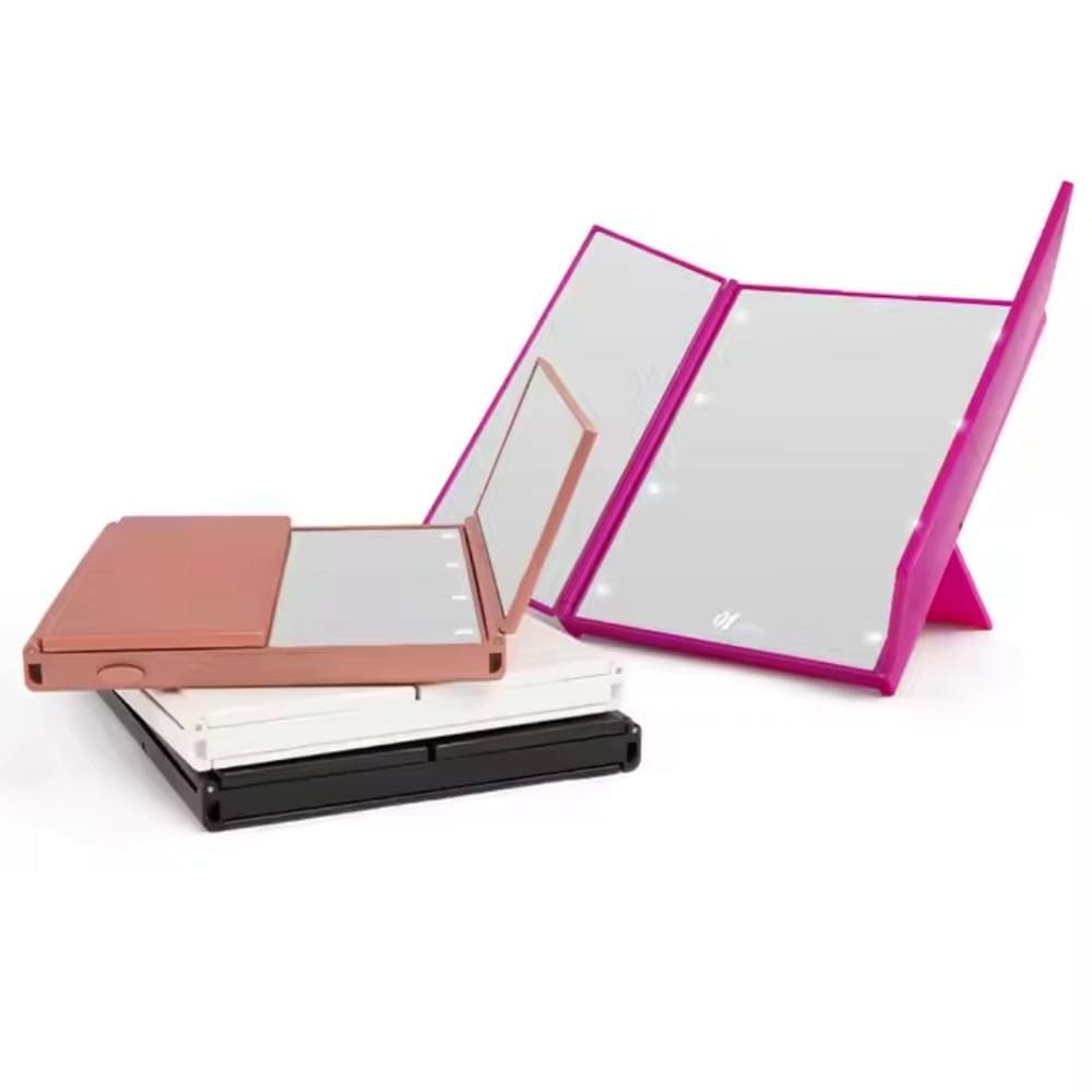 Espelho De Maquiagem Dobravel Portatil Para Bolsa Viagem Camarim De Mesa Bancada Penteadeira Luz Led