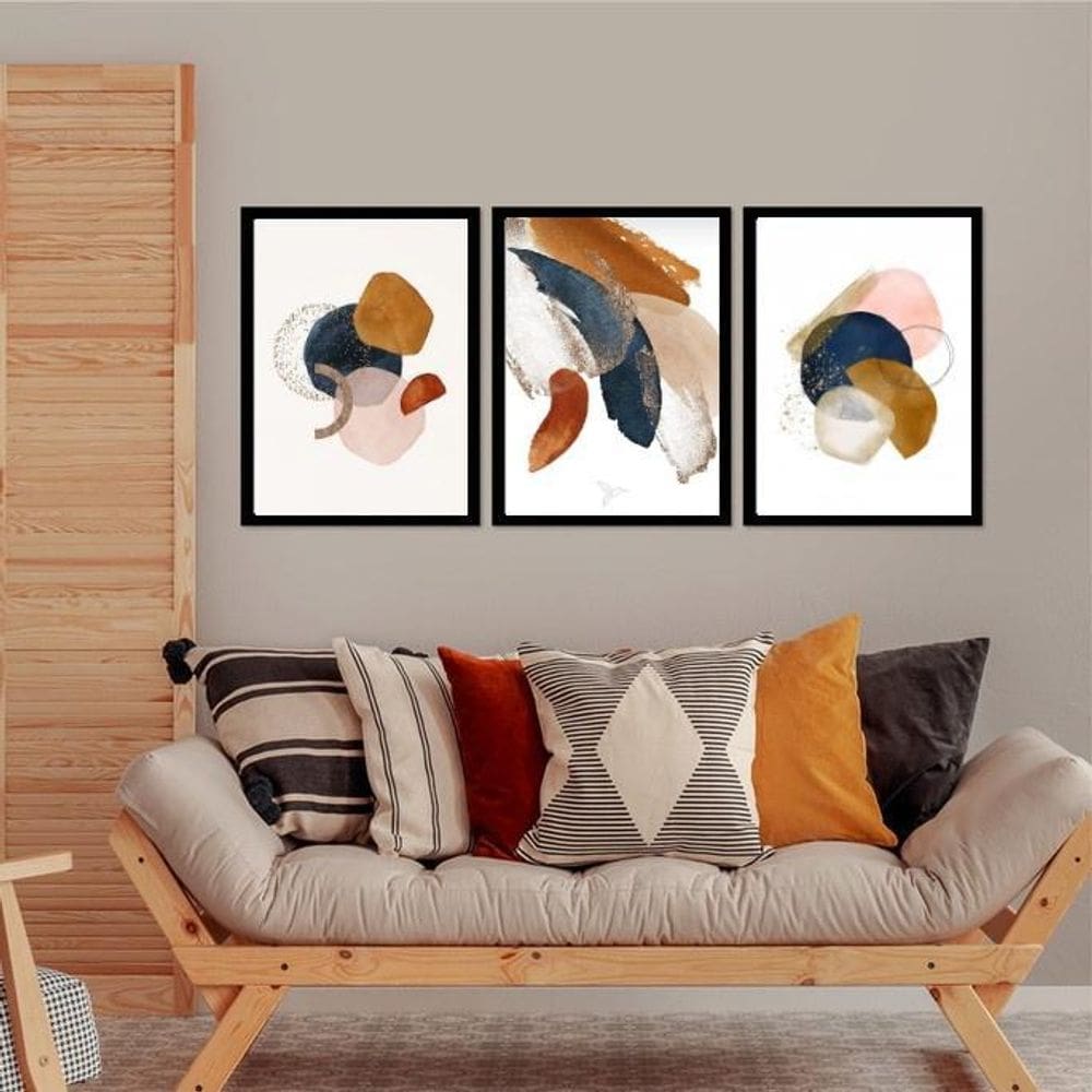 Kit 3 Quadros Decorativos Abstratos Sofisticados 33X24Cm