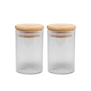 Jogo 2 Potes Hermético Porta Mantimento Vidro Borossilicato Tampa Bambu 90ml - Wolff