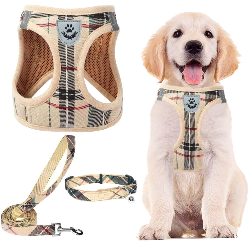 Conjunto de coleira e coleira para animais de estimação PUPTECK ajustável bege XS