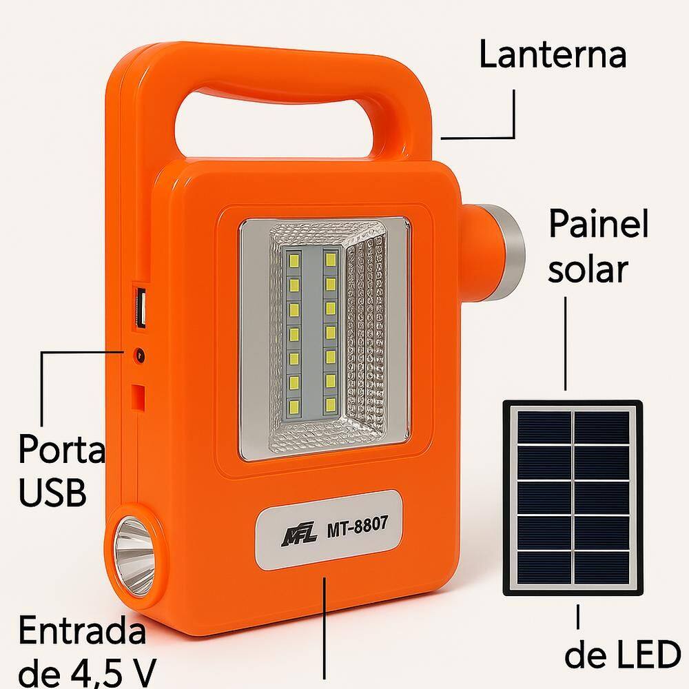 Kit Lanterna Solar Recarregavel Placa Emergencial Multiuso Camping Escuro Power Bank 500Ma 5V 1A