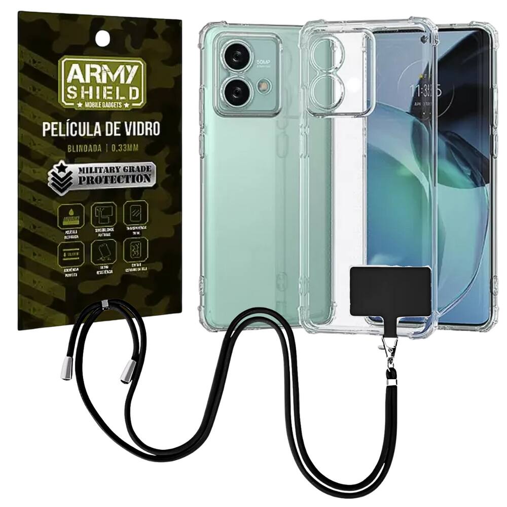 Capa Com Cordão Moto G84 + Película de Vidro 3D - Armyshield