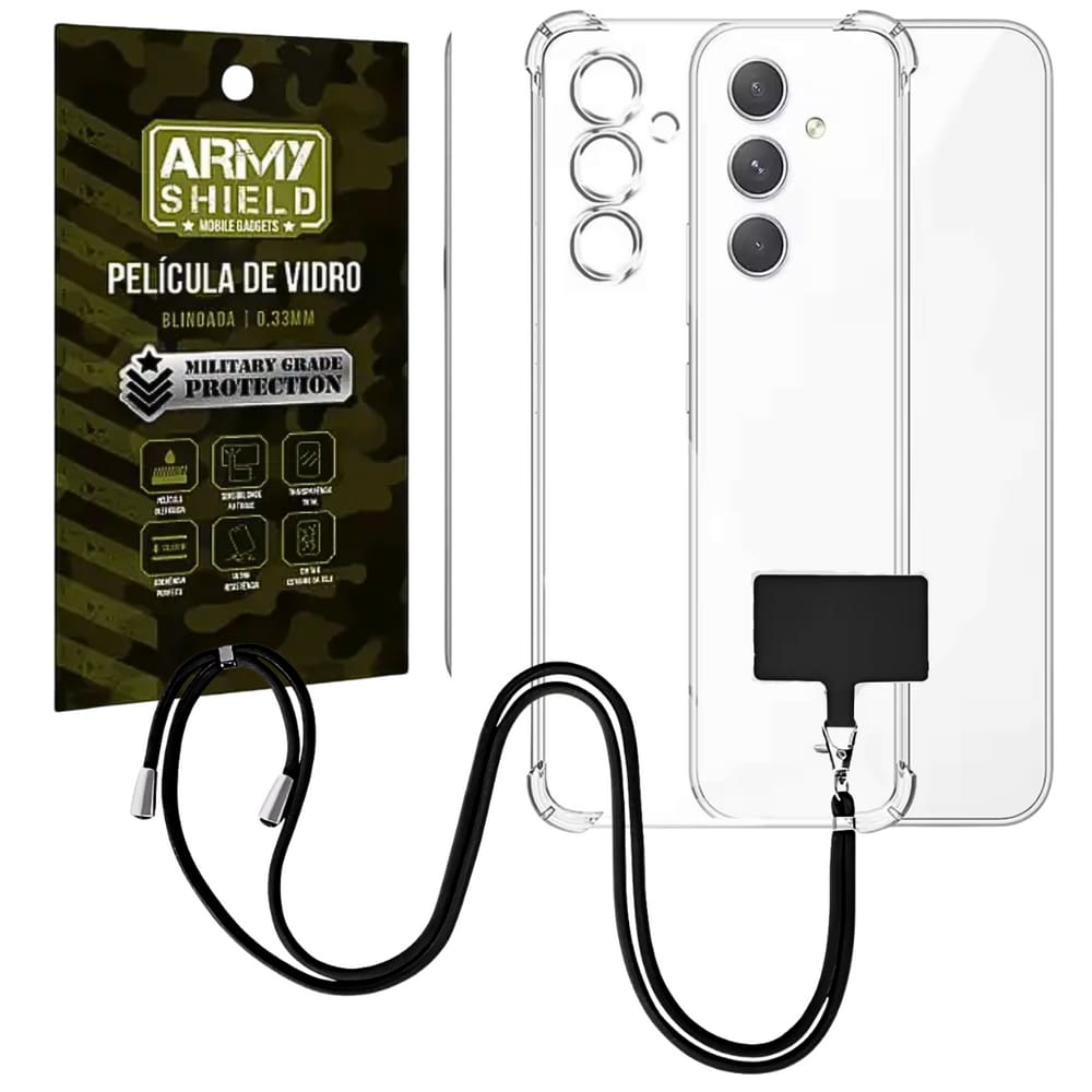 Capa Com Cordão Galaxy A34 + Película de Vidro 3D - Armyshield
