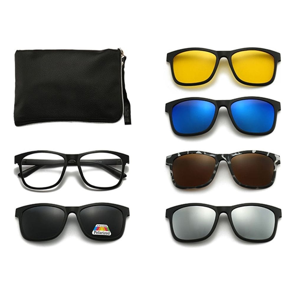 Armação De Óculos + 5 Lentes Clip On De Sol Polarizada 2201