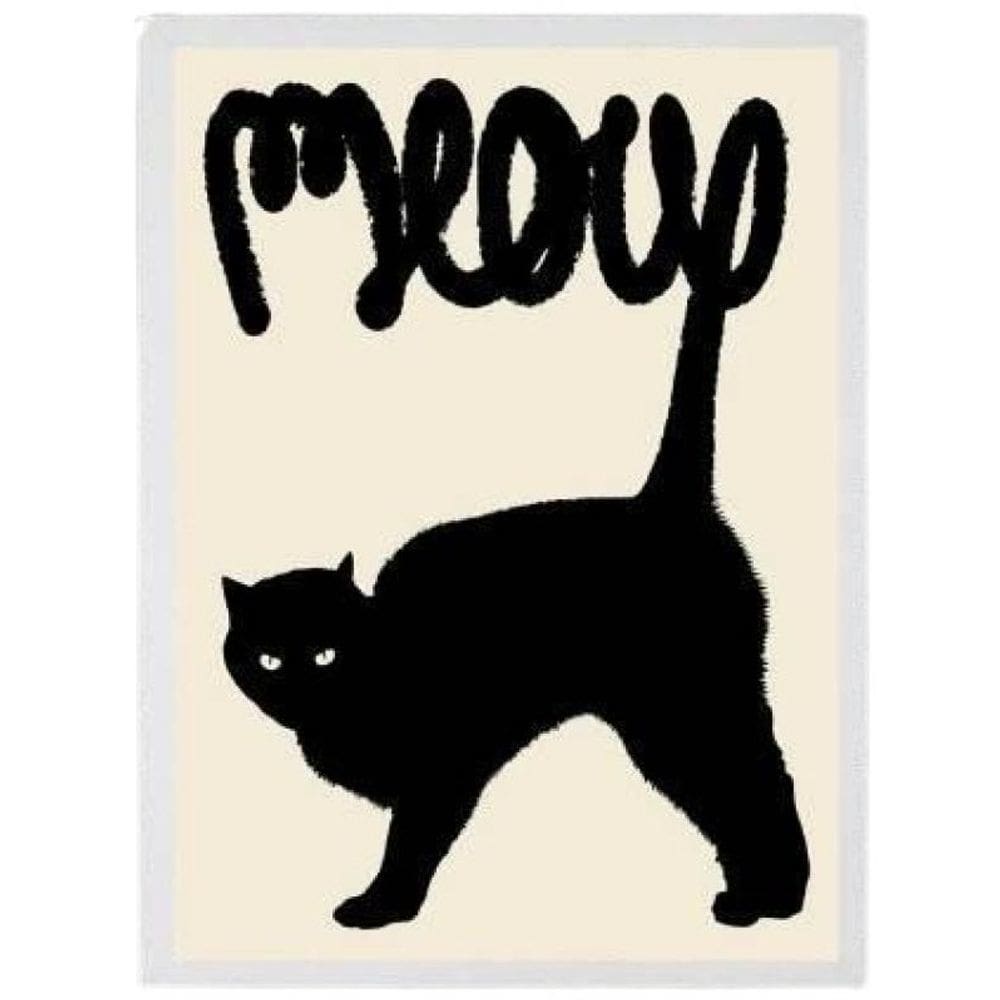 Quadro Decorativo Gato Preto Meow Moldura Branca 24X18Cm
