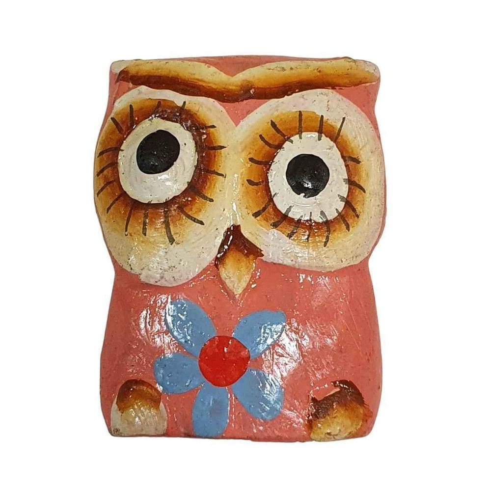 Imã Coruja De Madeira Balsa Rosa 5Cm