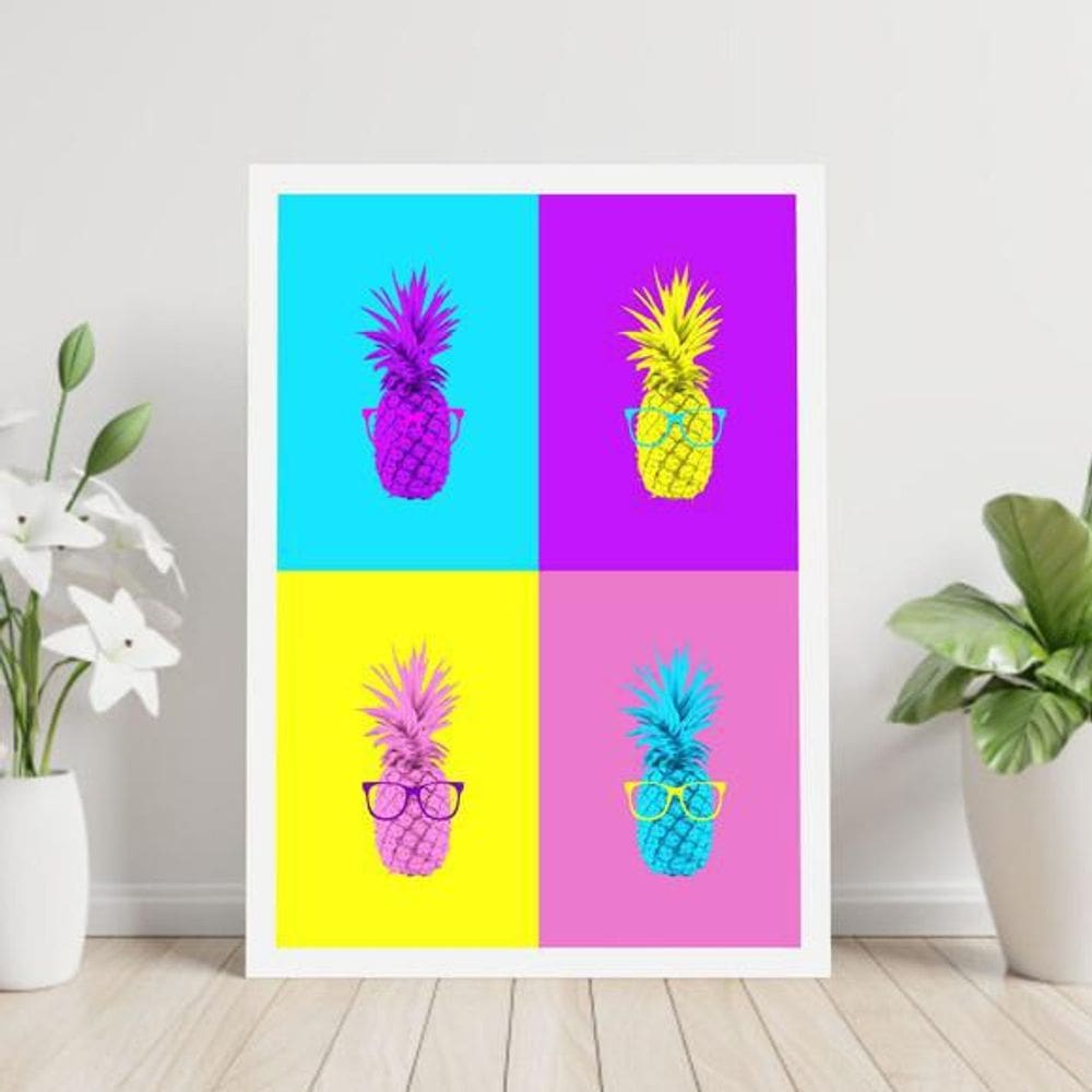 Quadro Decorativo Abacaxis Pop Art 24X18Cm Moldura Branca