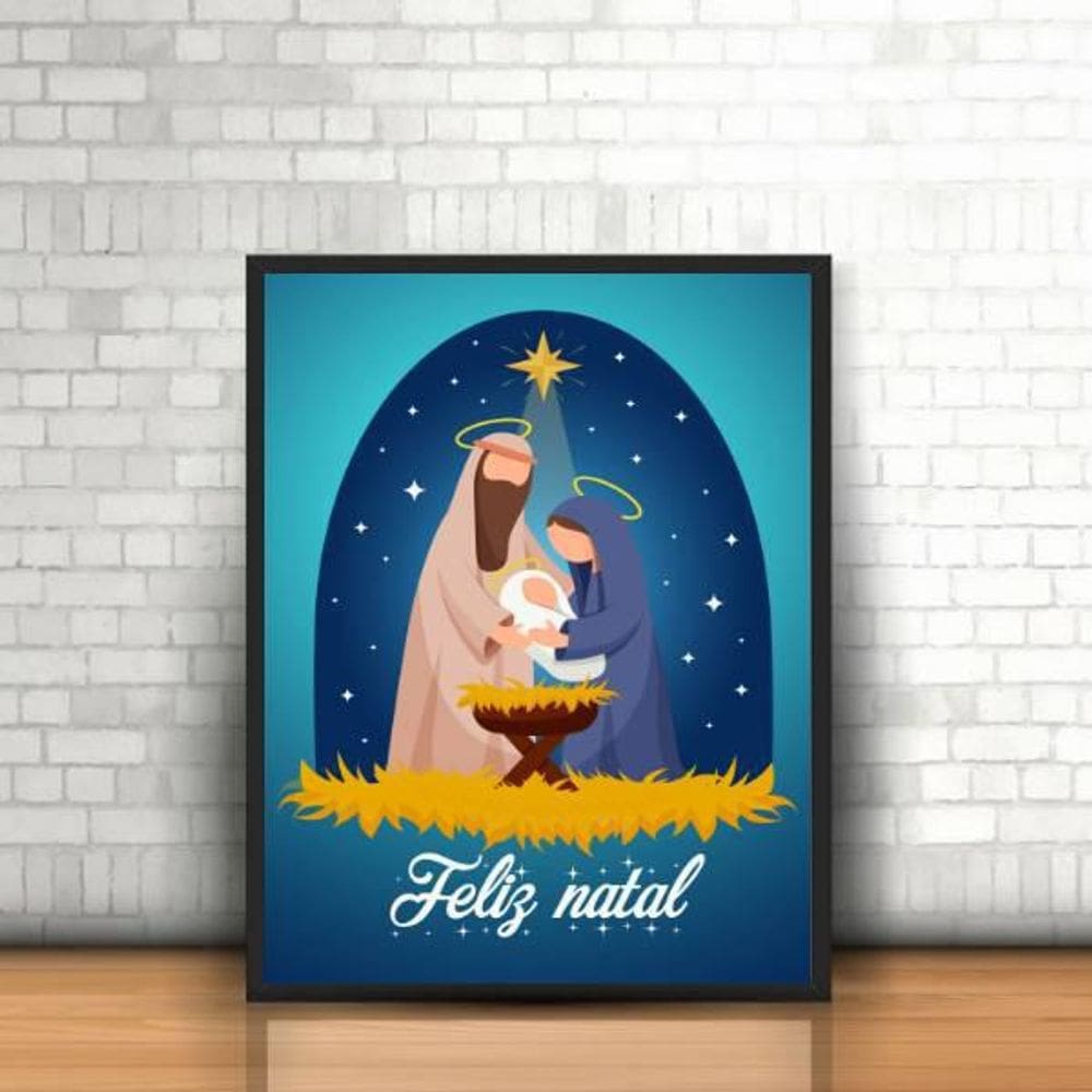 Quadro Decorativo Natal Presépio 33X24cm Moldura Preta