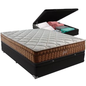 Cama Box Baú Preto e Colchão Anjos Star Pillow In Casal Anjos