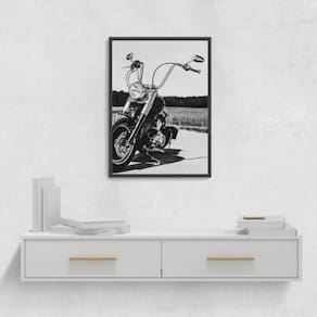 Quadro Fotografia Preto E Branca Moto 33X24 C/Vidro - Preta