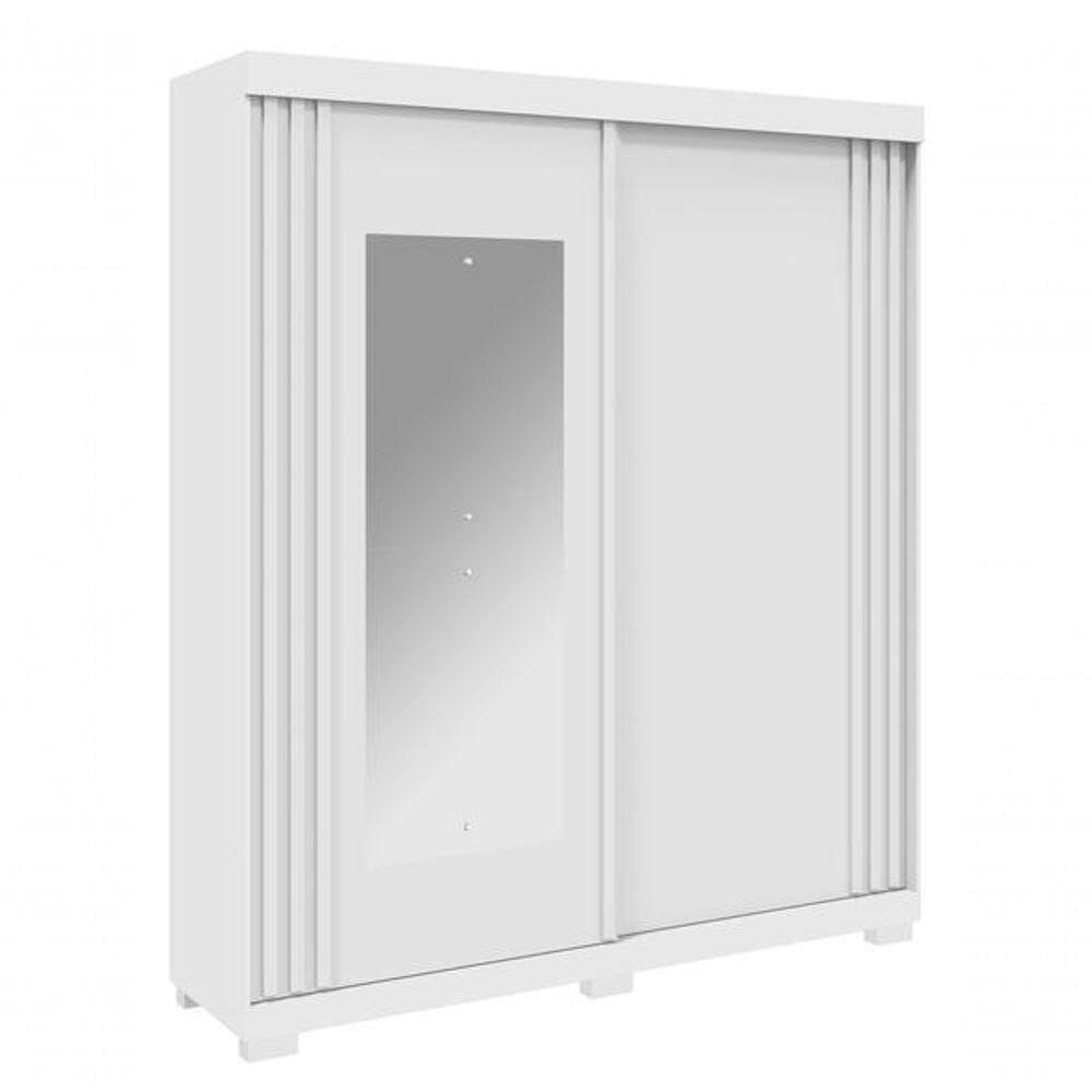 Guarda Roupa Austria Casal 2 Portas De Correr Ripado Com Espelho E 3 Gavetas 100% Mdf Linhamobilia - Branco