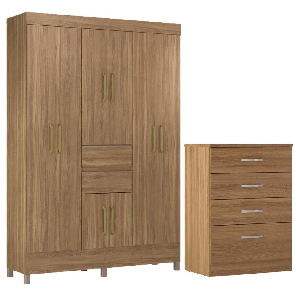 Kit Guarda Roupa Casal 8 Portas Munique Cômoda Astral Amêndola Touch