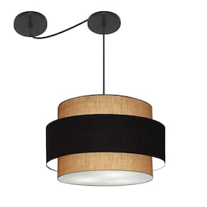 Lustre Sala De Jantar Com Desvio Vivare Md-4401 Cúpula Em Tecido 60cm Cor Palha-preto-palha Voltagem 110v/220v