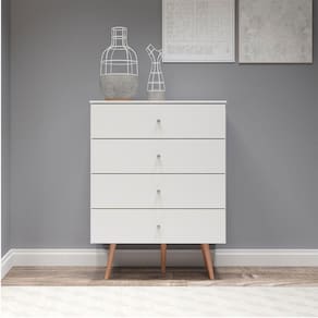 Cômoda Retrô Para Quarto 90cm 4 Gvts Mdp Branco Menu Móveis Branco