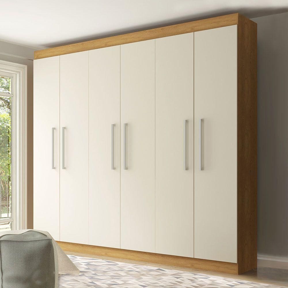 Guarda Roupa Casal 250x230cm 6 Pts 3 Gavetas Mdp Menu Móveis Branco Carvalho