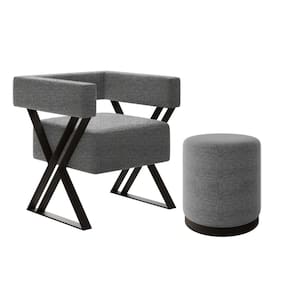 Kit Poltrona e Puff Decorativo Sara Estilo Industrial