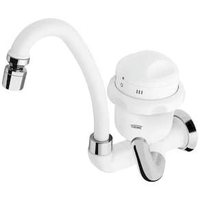 Torneira Elétrica de Cozinha 3 Temperaturas Bica Alta Móvel Arejador Articulado Branco Fame