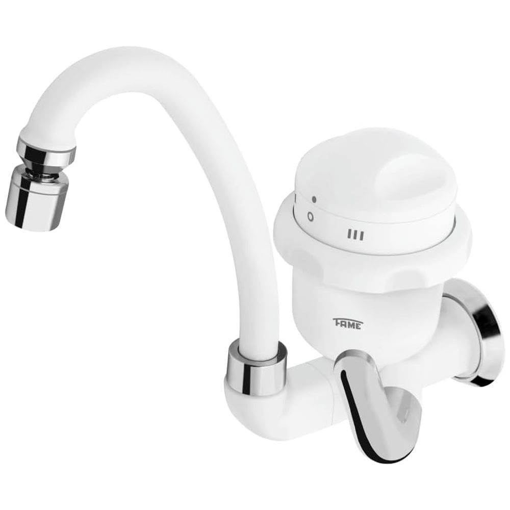 Torneira Elétrica de Cozinha 3 Temperaturas Bica Alta Móvel Arejador Articulado Branco Fame