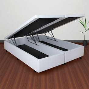 Base Box com Baú Queen 158x198x42 cm Courino Linho Branco